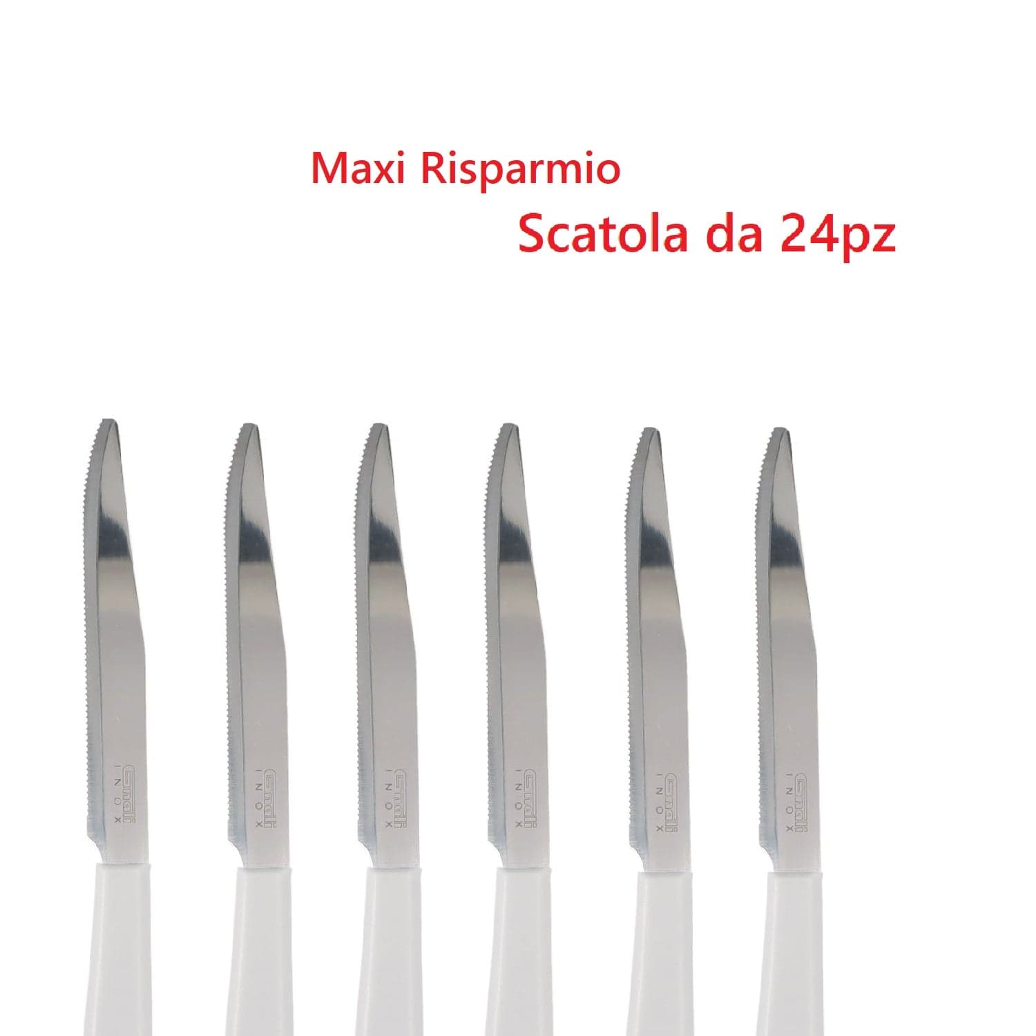 Coltelli Bistecca 24pz Manico in Polipropilene Doppia Affilatura 22cm Bianco in Coltelli da bistecca Danyx - Casoria, commercioVirtuoso.it
