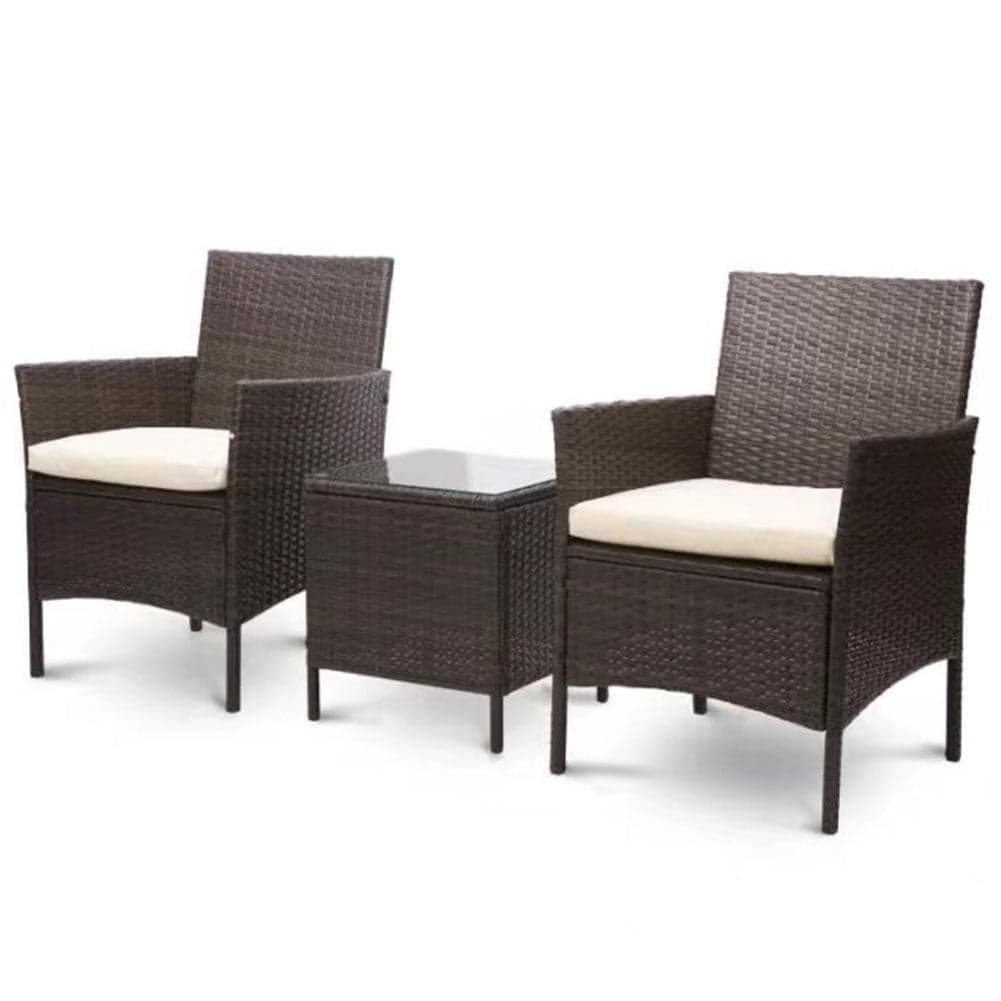 Set da Giardino 2 Poltrone 1 Tavolino Rattan Intrecciato Caffè e Cuscini Beige in Divanetti Danyx - Casoria, commercioVirtuoso.it