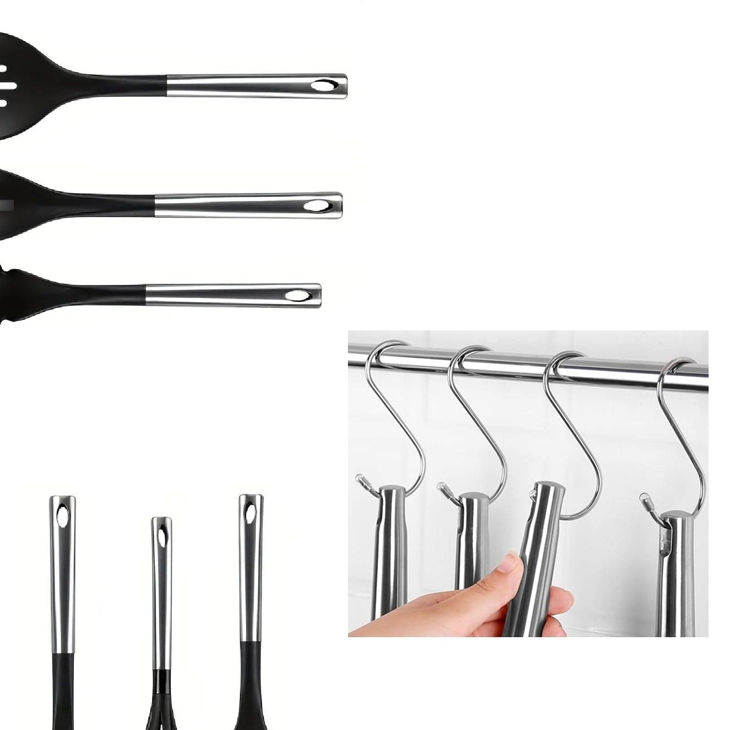 Utensili da Cucina 6pz in Acciaio e Nylon Non Graffiano Antiaderenti Nero Cromo in Cucchiai da cucina Danyx - Casoria, commercioVirtuoso.it