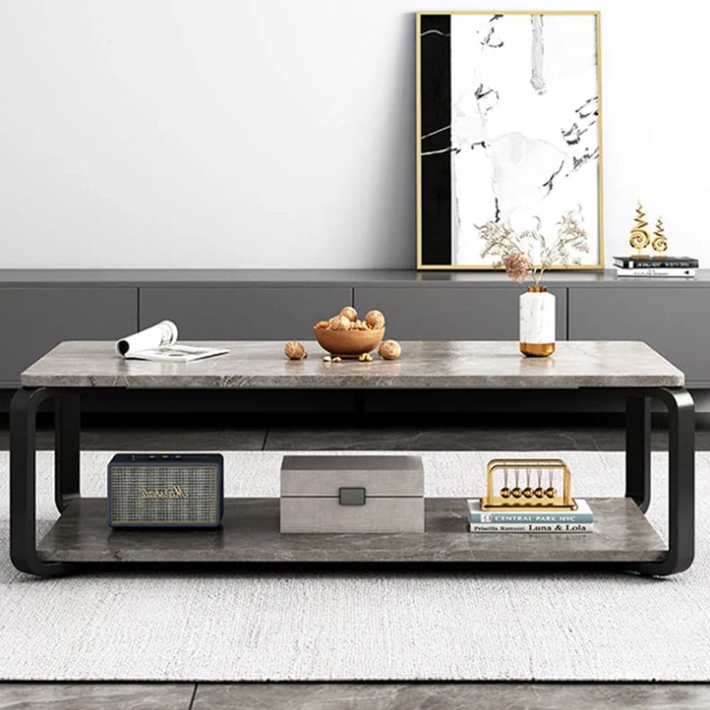 Tavolino da Salotto 2 Ripiani Design Moderno Effetto Marmo Nero Grigio Chiaro in Tavolini da caffè Danyx - Casoria, commercioVirtuoso.it