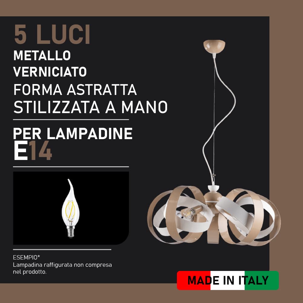 Lampadario Sospensione Metallo Verniciato Valeria  5 luci E14 Bianco/Tortora in Lampade a sospensione Danyx - Casoria, commercioVirtuoso.it