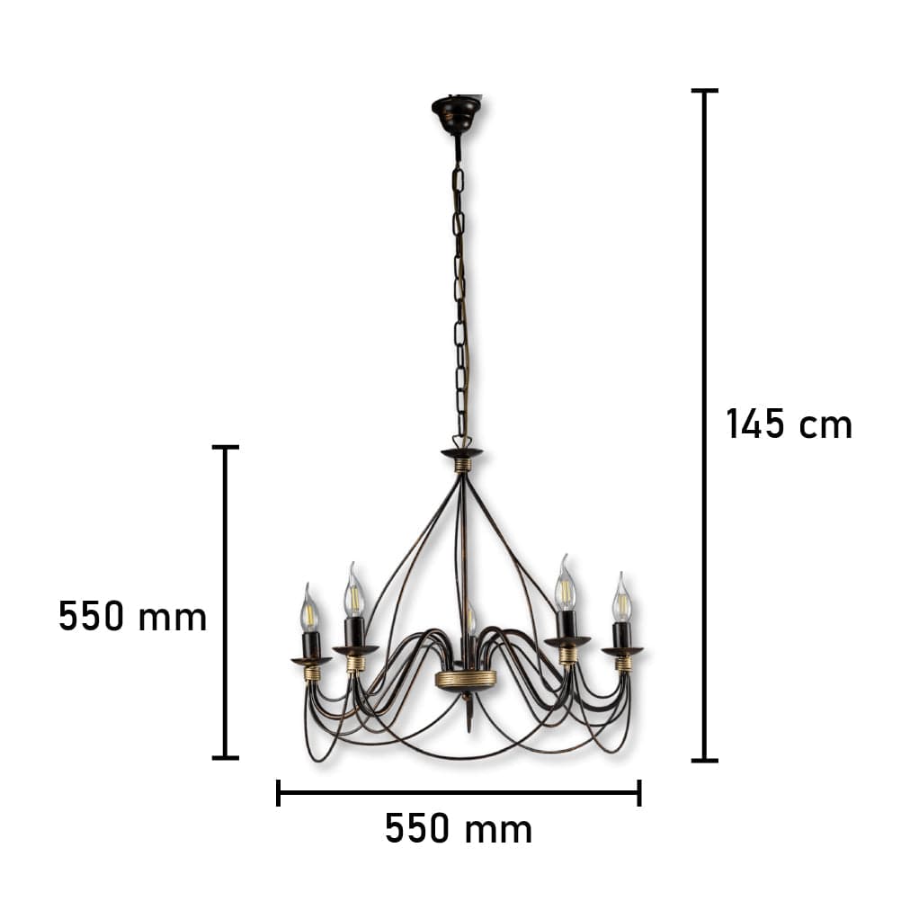 Lampadario Sospensione Metallo Verniciato Assia  5 luci E14 Marrone Oro Classico in Lampade a sospensione Danyx - Casoria, commercioVirtuoso.it