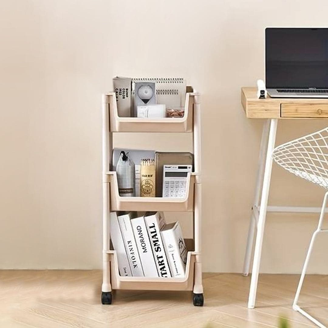 Carrello Cucina Multiuso 4Ruote 3Ripiani Portaoggetti Salvaspazio H 76cm Beige in Cassettiere Danyx - Casoria, commercioVirtuoso.it