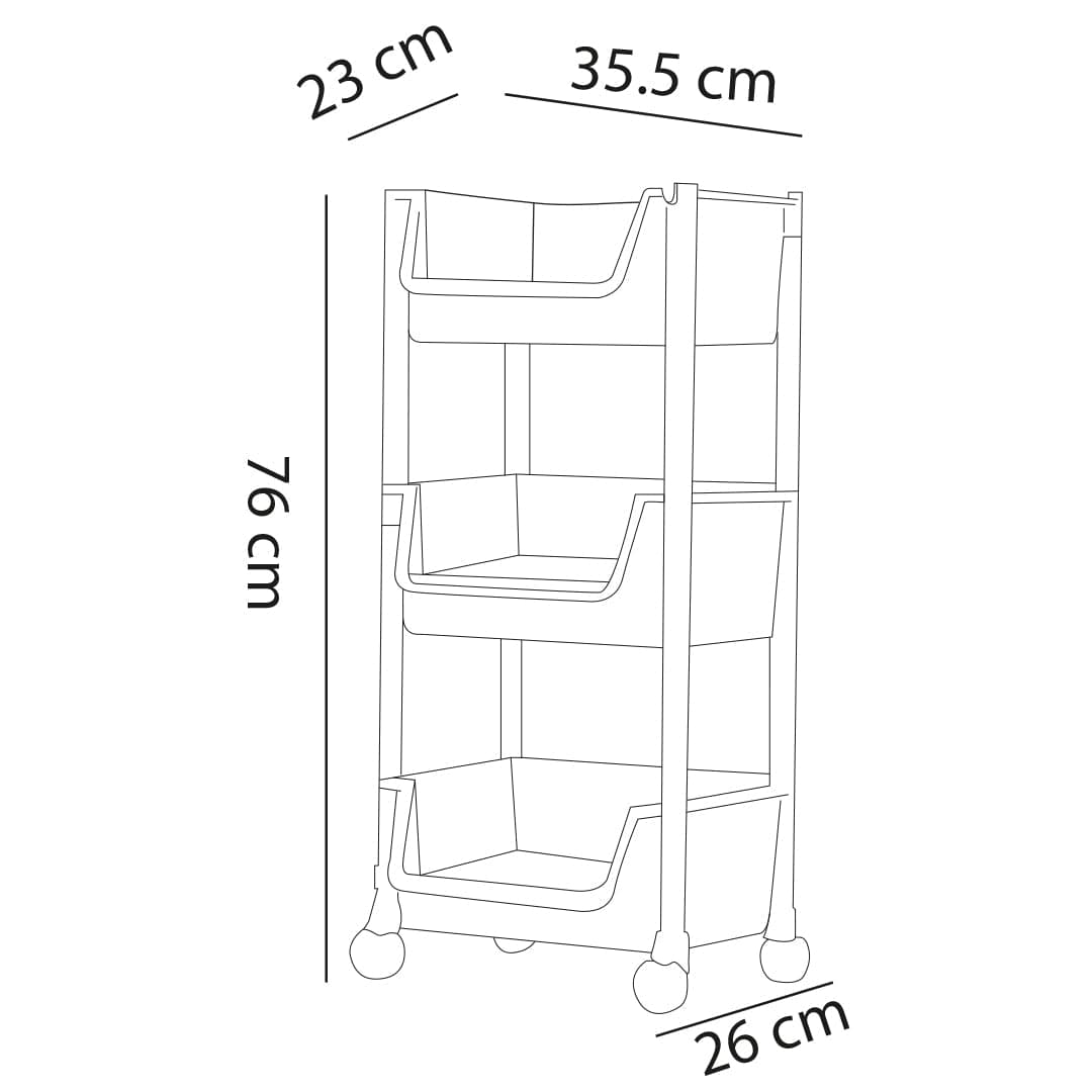 Carrello Cucina Multiuso 4Ruote 3Ripiani Portaoggetti Salvaspazio H 76cm Beige in Cassettiere Danyx - Casoria, commercioVirtuoso.it