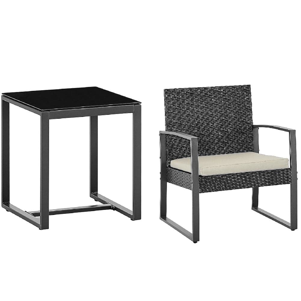 Set da Giardino Tavolino e 2 Poltrone in Polyrattan Nero e Tortora con Cuscini in Set di mobili Danyx - Casoria, commercioVirtuoso.it