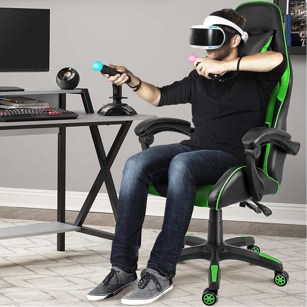 Sedia Poltrona Gaming Ufficio Scrivania, Gioco Reclinabile Girevole 2 cuscini Verde in Sedie Gaming Danyx - Casoria, commercioVirtuoso.it