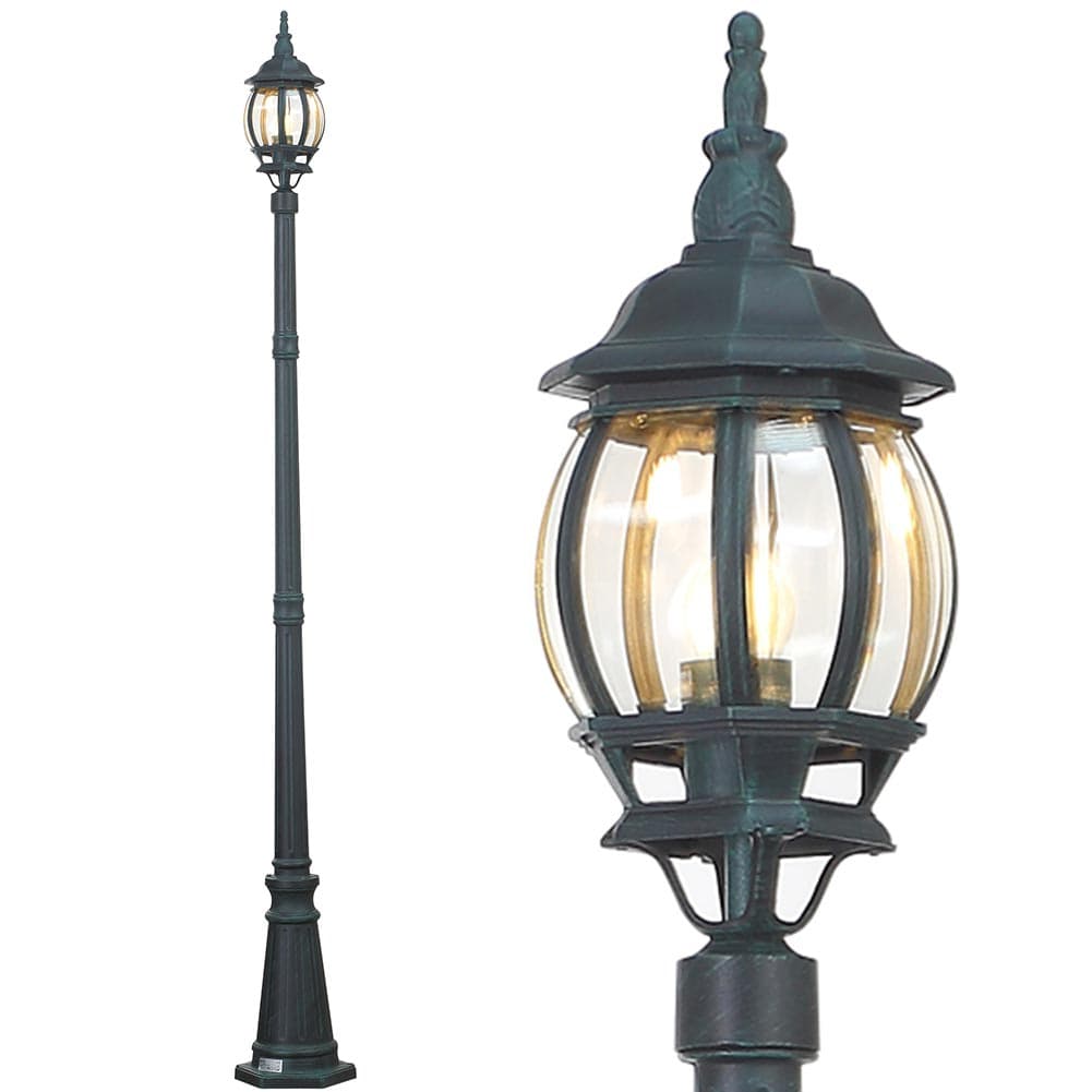 Lampione da Giardino 16x16 H 202 cm Stile Vittoriano Classico 1 x E27 Verde Bronzo in Lanterne Danyx - Casoria, commercioVirtuoso.it