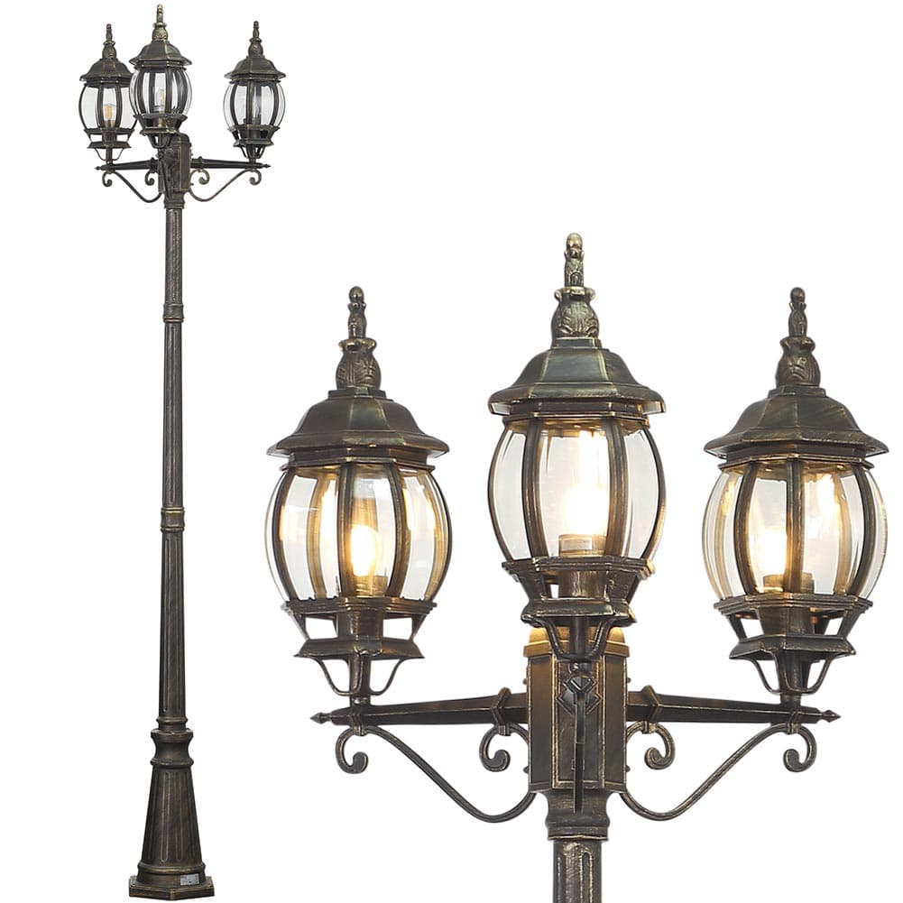 Lampione da Giardino 56x56 H 202 cm Stile Vittoriano Classico 3 x E27 Grigio e Ottone in Lanterne Danyx - Casoria, commercioVirtuoso.it