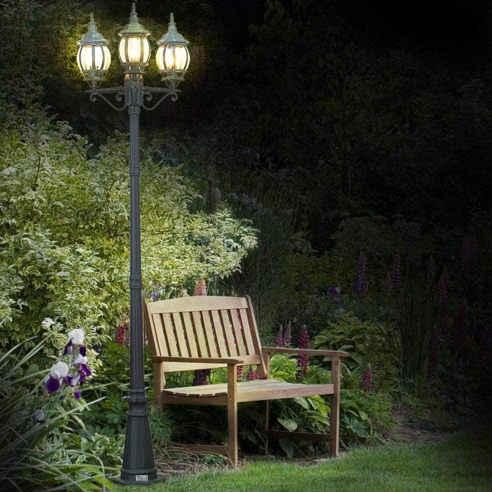 Lampione da Giardino 56x56 H 202 cm Stile Vittoriano Classico 3 x E27 Verde Bronzo