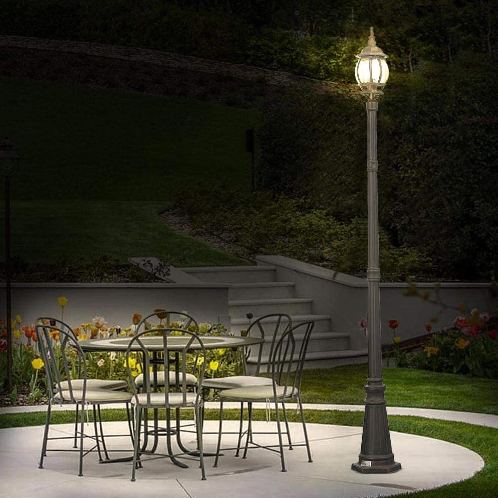 Lampione da Giardino 16x16 H 202 cm Stile Vittoriano Classico 1 x E27 Grigio e Ottone in Lanterne Danyx - Casoria, commercioVirtuoso.it
