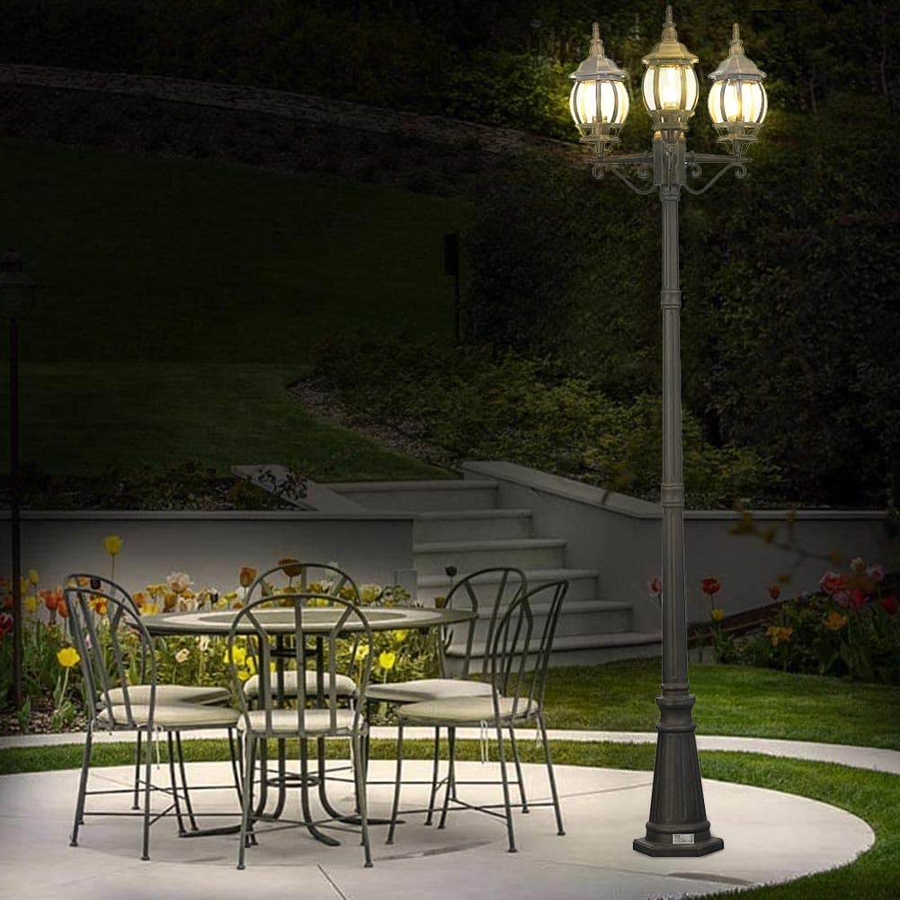 Lampione da Giardino 56x56 H 202 cm Stile Vittoriano Classico 3 x E27 Grigio e Ottone in Lanterne Danyx - Casoria, commercioVirtuoso.it