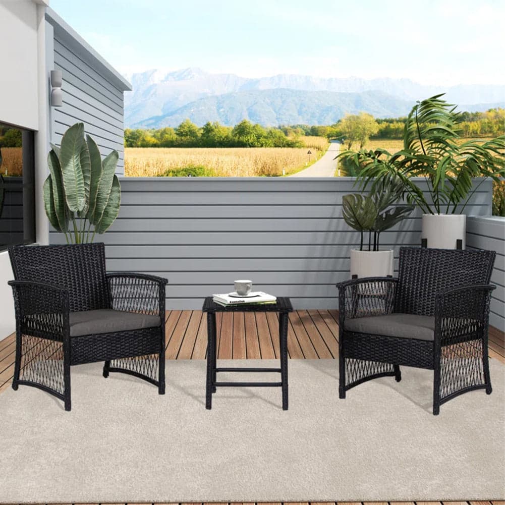 set da Giardino 3pz in Polyrattan Nero Grigio Esterno Interno Giardino Terrazzo in Divanetti Danyx - Casoria, commercioVirtuoso.it