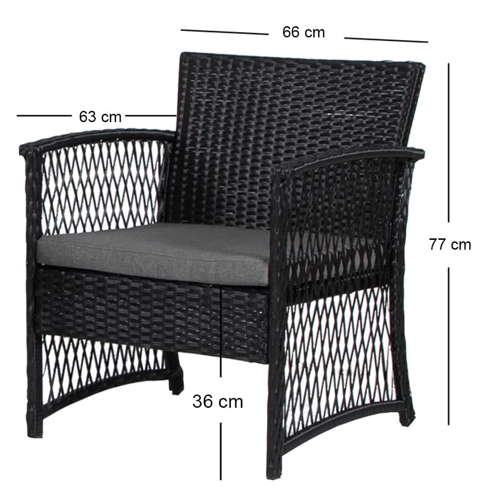 set da Giardino 3pz in Polyrattan Nero Grigio Esterno Interno Giardino Terrazzo in Divanetti Danyx - Casoria, commercioVirtuoso.it