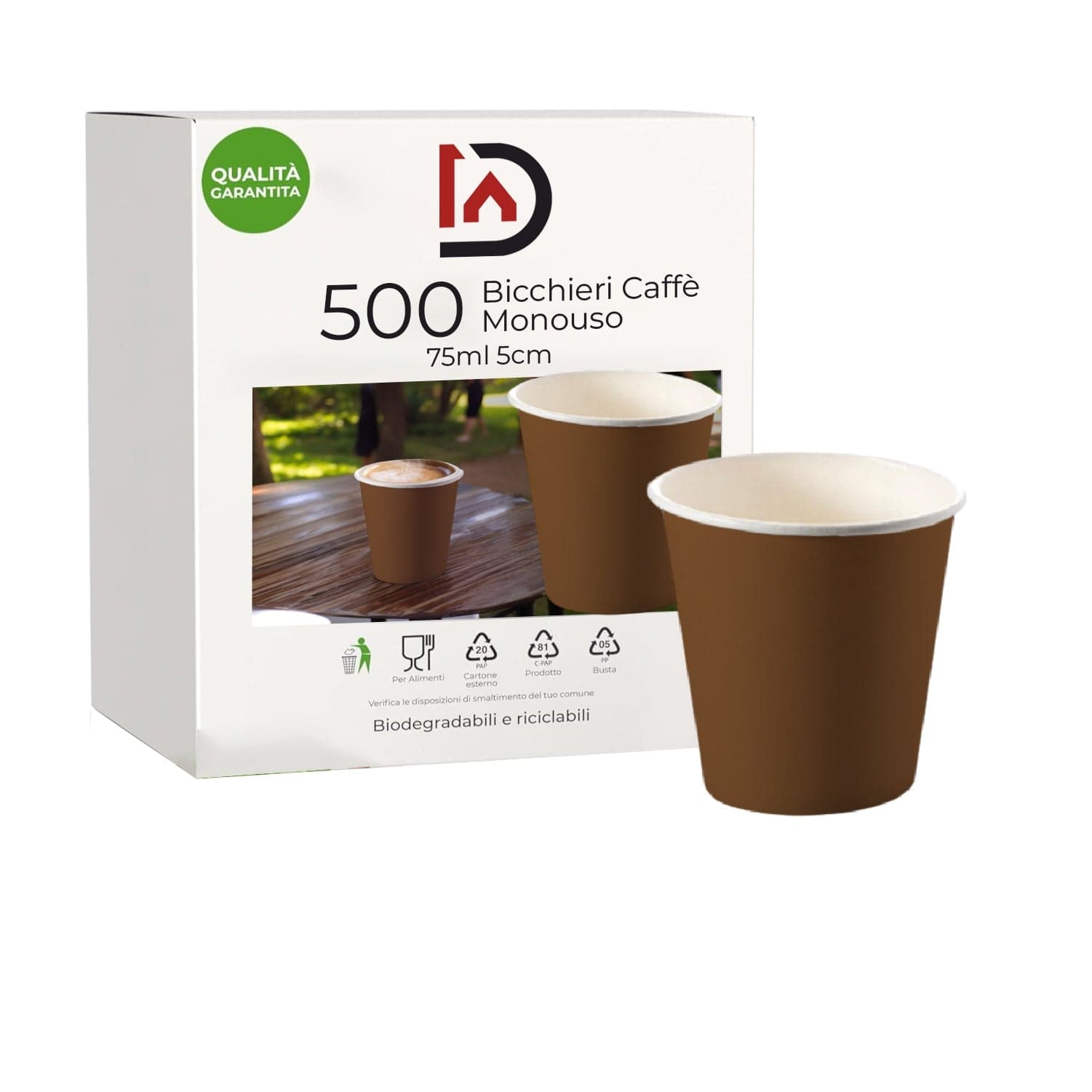 Bicchieri Caffe in Carta 75ml H. 5cm Maxi Scorta 500pz 100% Biodegradabili Marroni in Bicchieri Danyx - Casoria, commercioVirtuoso.it