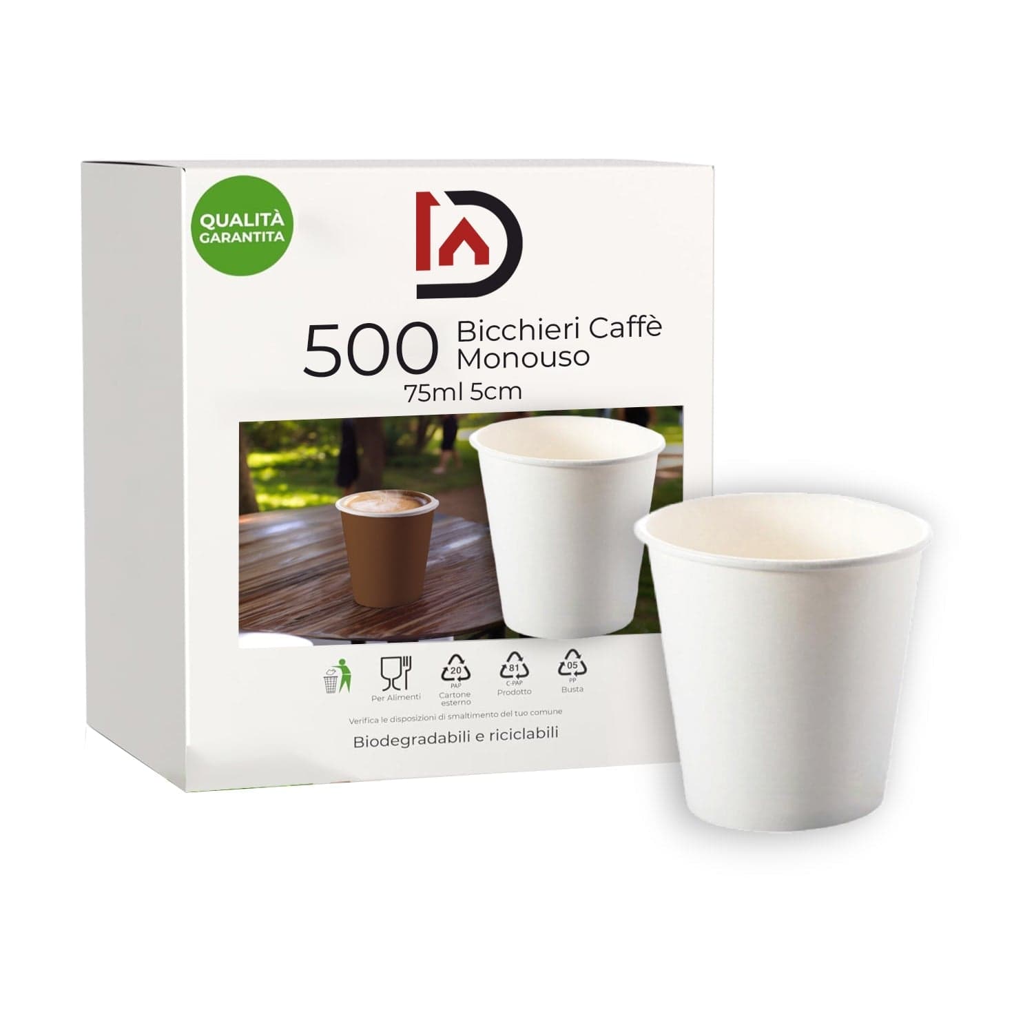 Bicchieri Caffe in Carta 75ml H. 5cm Maxi Scorta 500pz 100% Biodegradabili Bianco in Bicchieri Danyx - Casoria, commercioVirtuoso.it