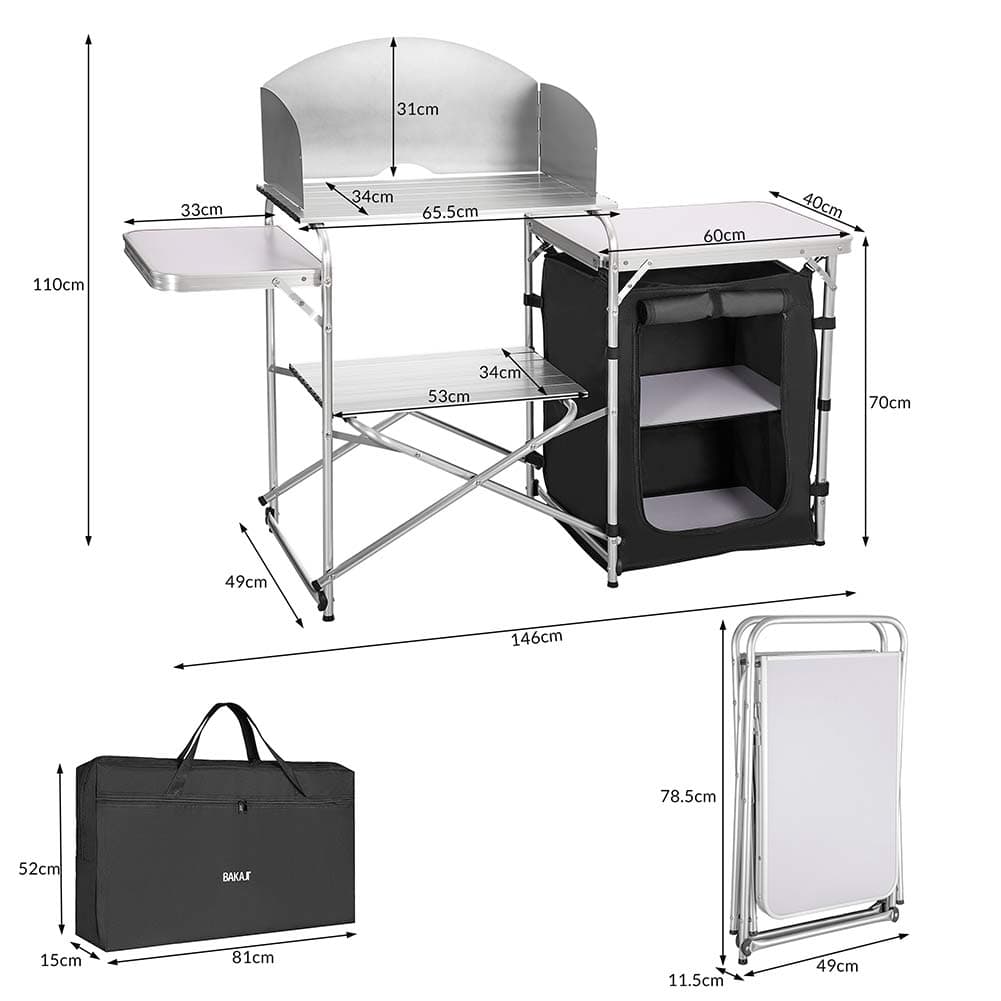 Cucina Campeggio Pieghevole Alluminio con Paravento Ripiani e Borsa trasporto in Credenze Danyx - Casoria, commercioVirtuoso.it