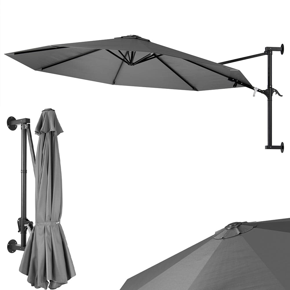 Ombrellone a Parete 300cm 8 stecche 180GR/MQ Sistema Air-Vent con Manovella Grigio in Ombrelloni Danyx - Casoria, commercioVirtuoso.it