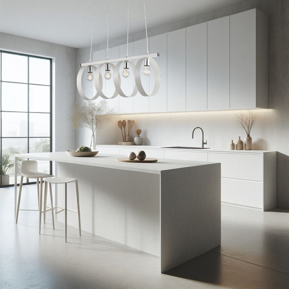 Lampadario Sospensione Metallo verniciato Barbara 4 Luci E27 Bianco/Cromo