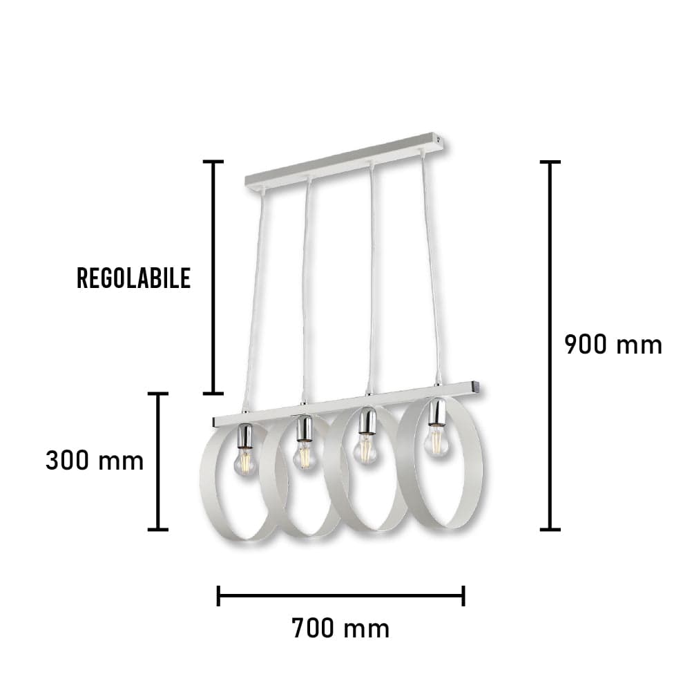 Lampadario Sospensione Metallo verniciato Barbara 4 Luci E27 Bianco/Cromo in Lampade a sospensione Danyx - Casoria, commercioVirtuoso.it