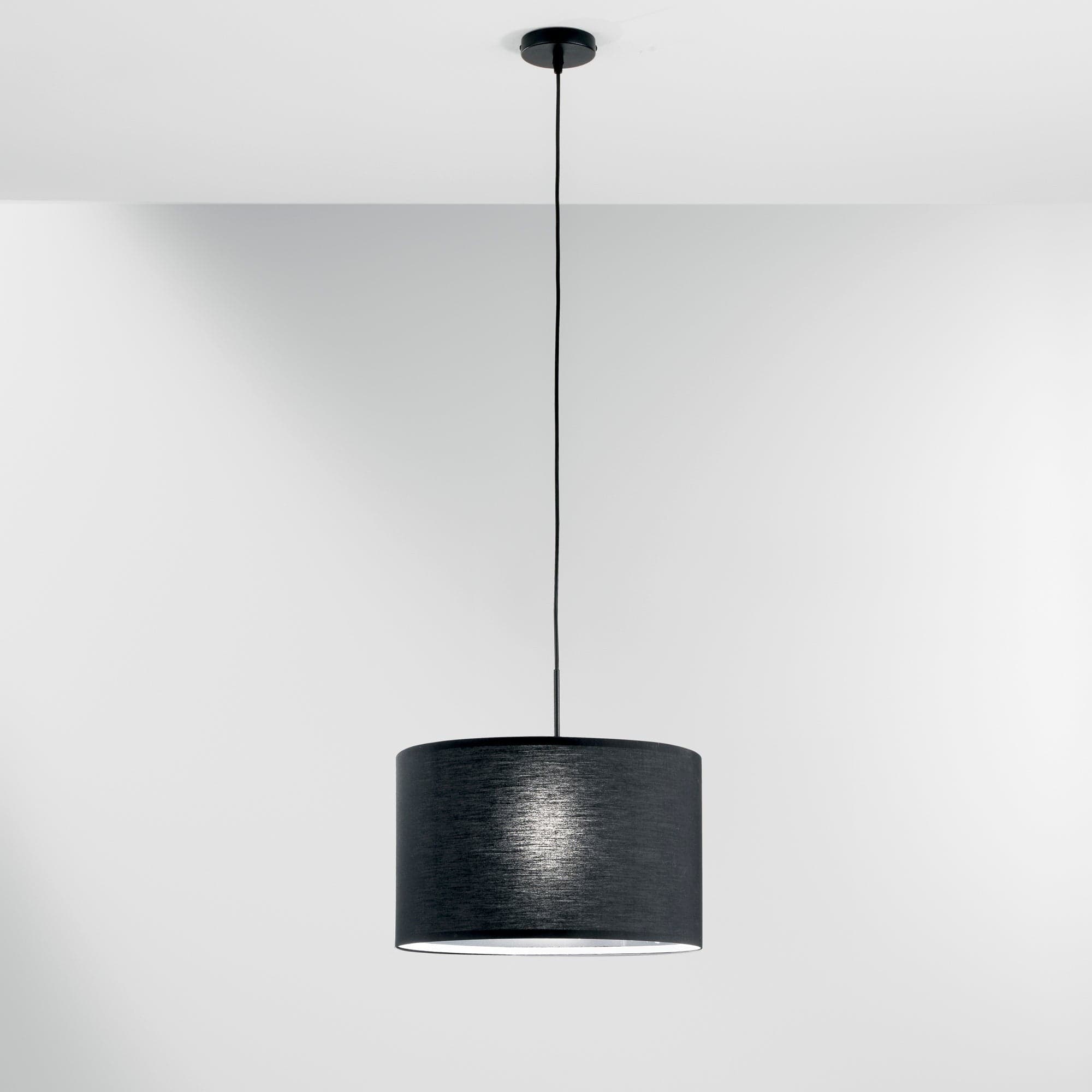 Lampadario a Sospensione in metallo con diffusore in tessuto Nera 1Xe27 38X38X150Cm in Lampade a sospensione Led Mall Home - Napoli, commercioVirtuoso.it