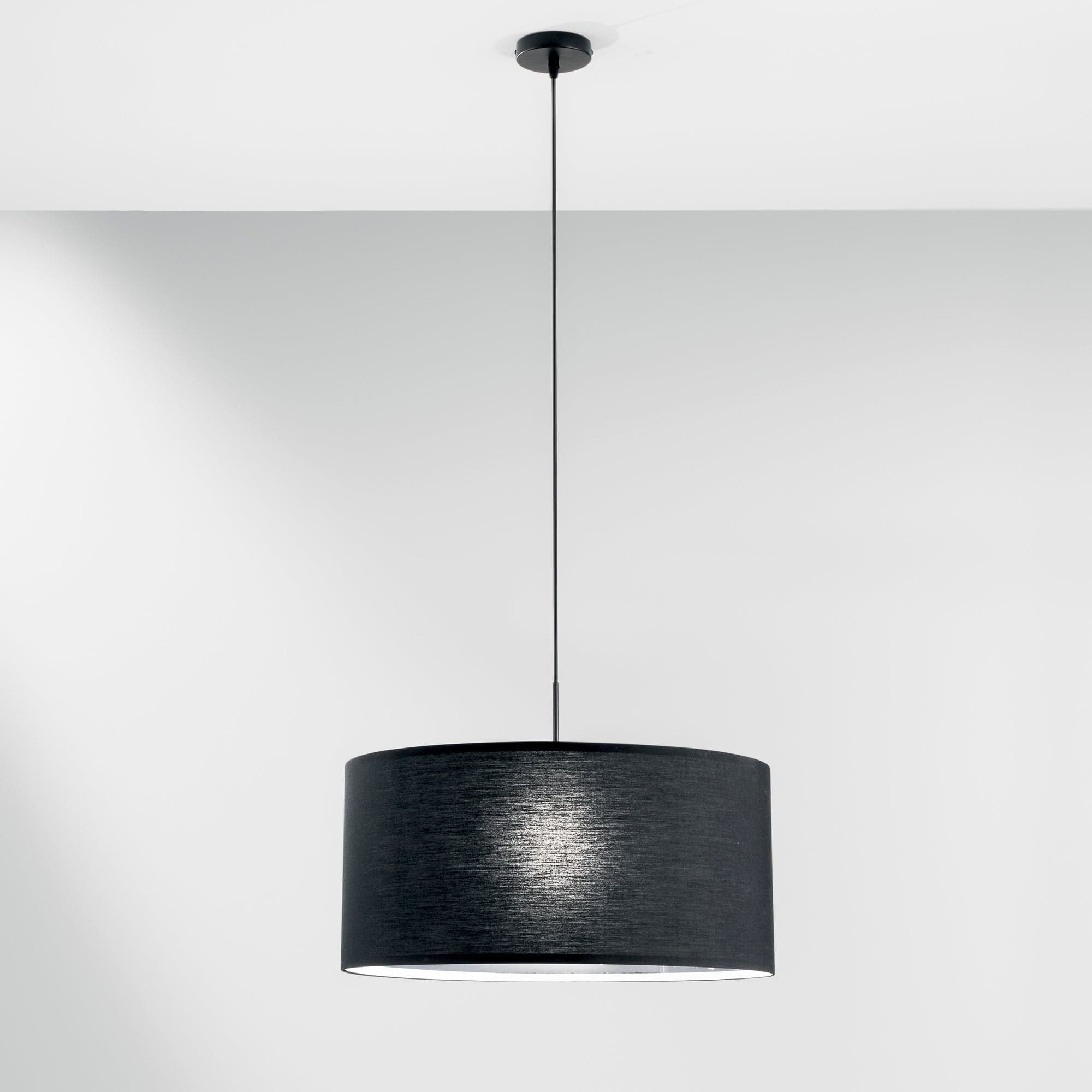Lampadario a Sospensione in metallo con diffusore in tessuto Nera 1Xe27 53X53X150Cm in Lampade a sospensione Led Mall Home - Napoli, commercioVirtuoso.it