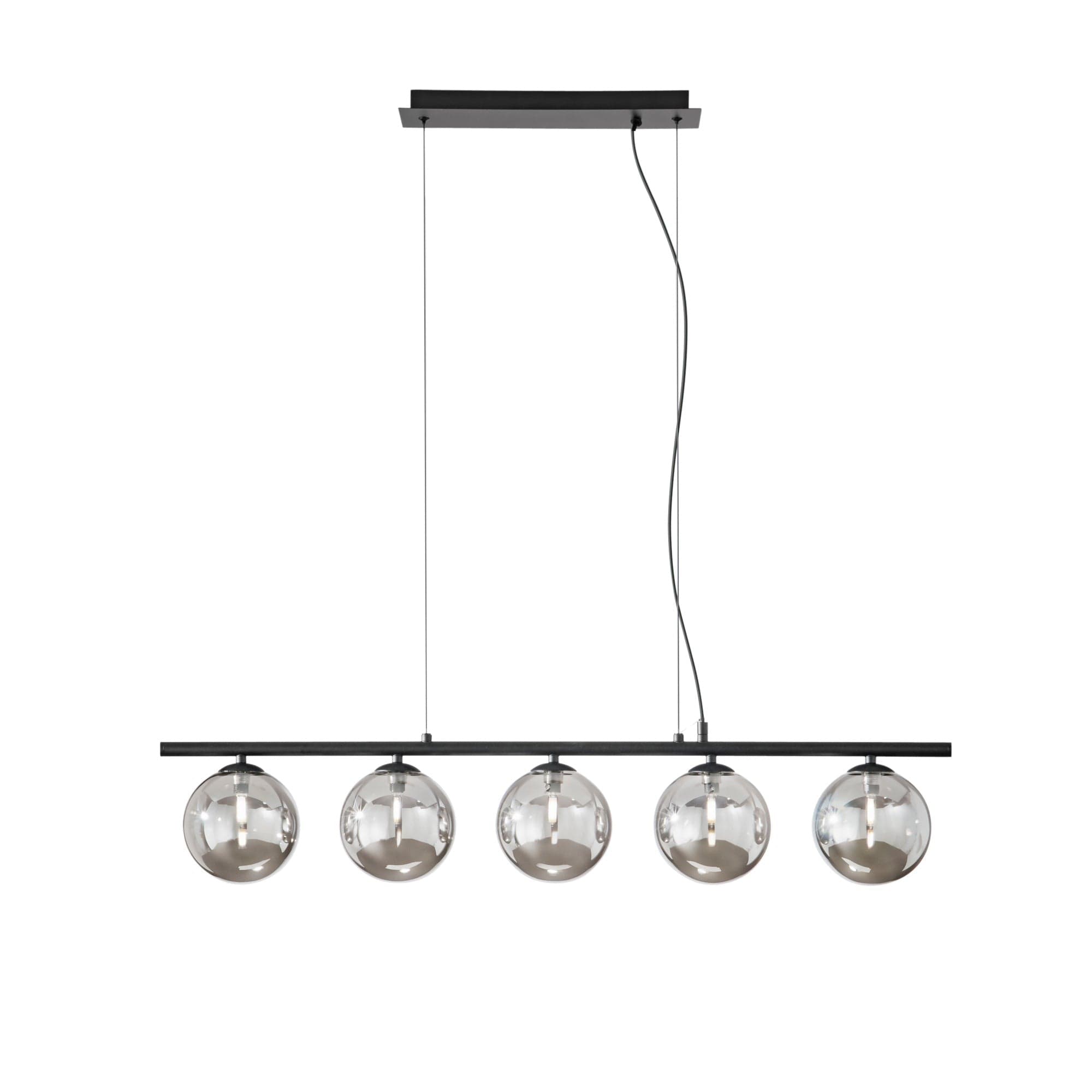Lampadario a Sospensione lineare diffusori in vetro soffiato Nera 5Xg9 100X15X166Cm