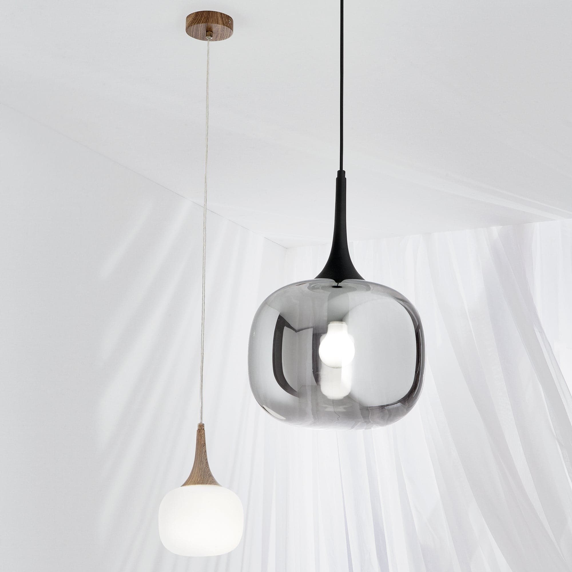 Sospensione in metallo con diffusore in vetro Bianca/Legno 1Xe27 10X30X150Cm in Lampade a sospensione Led Mall Home - Napoli, commercioVirtuoso.it