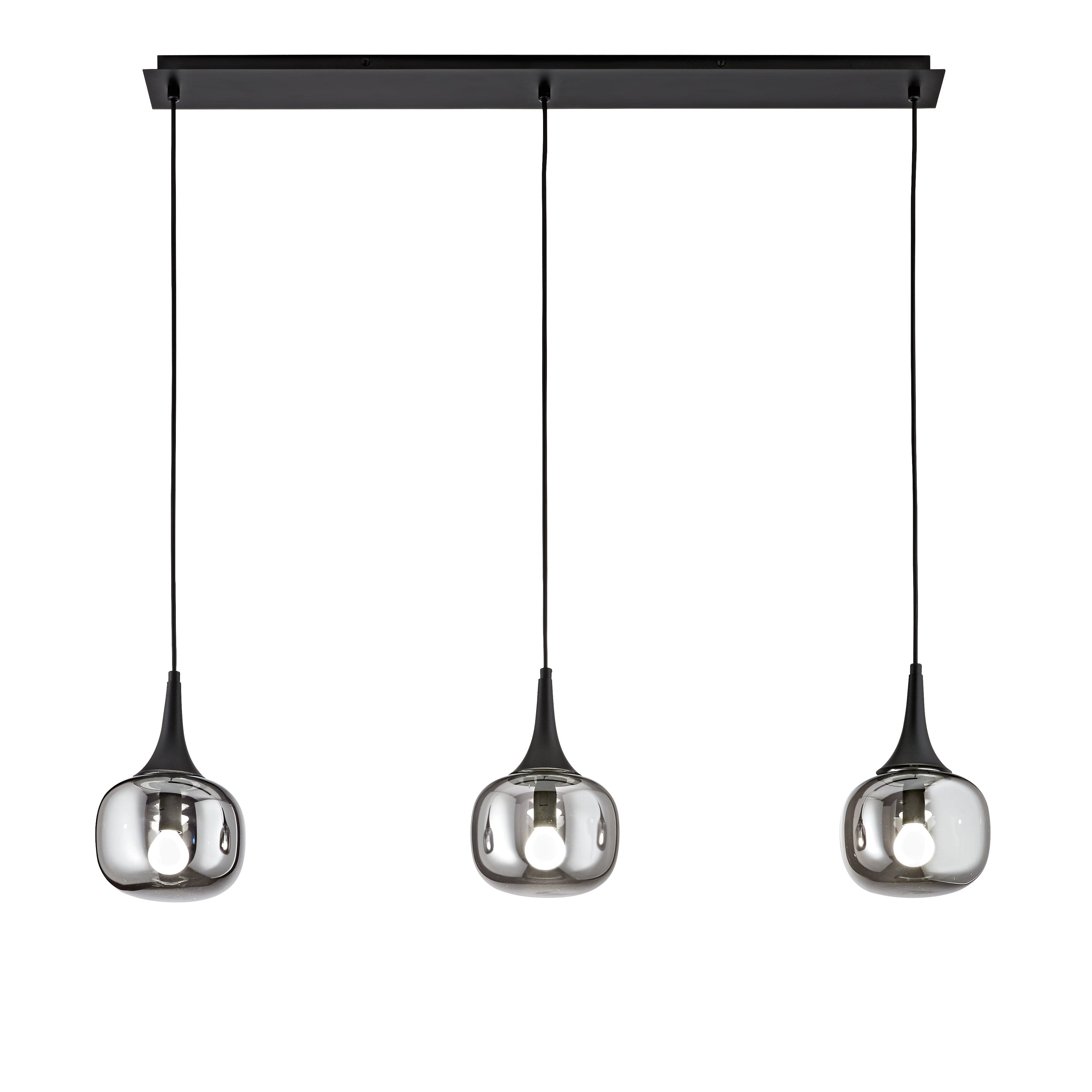 Sospensione lineare in metallo con tre diffusori in vetro Fume/Nera 3Xe14 97X150X87Cm