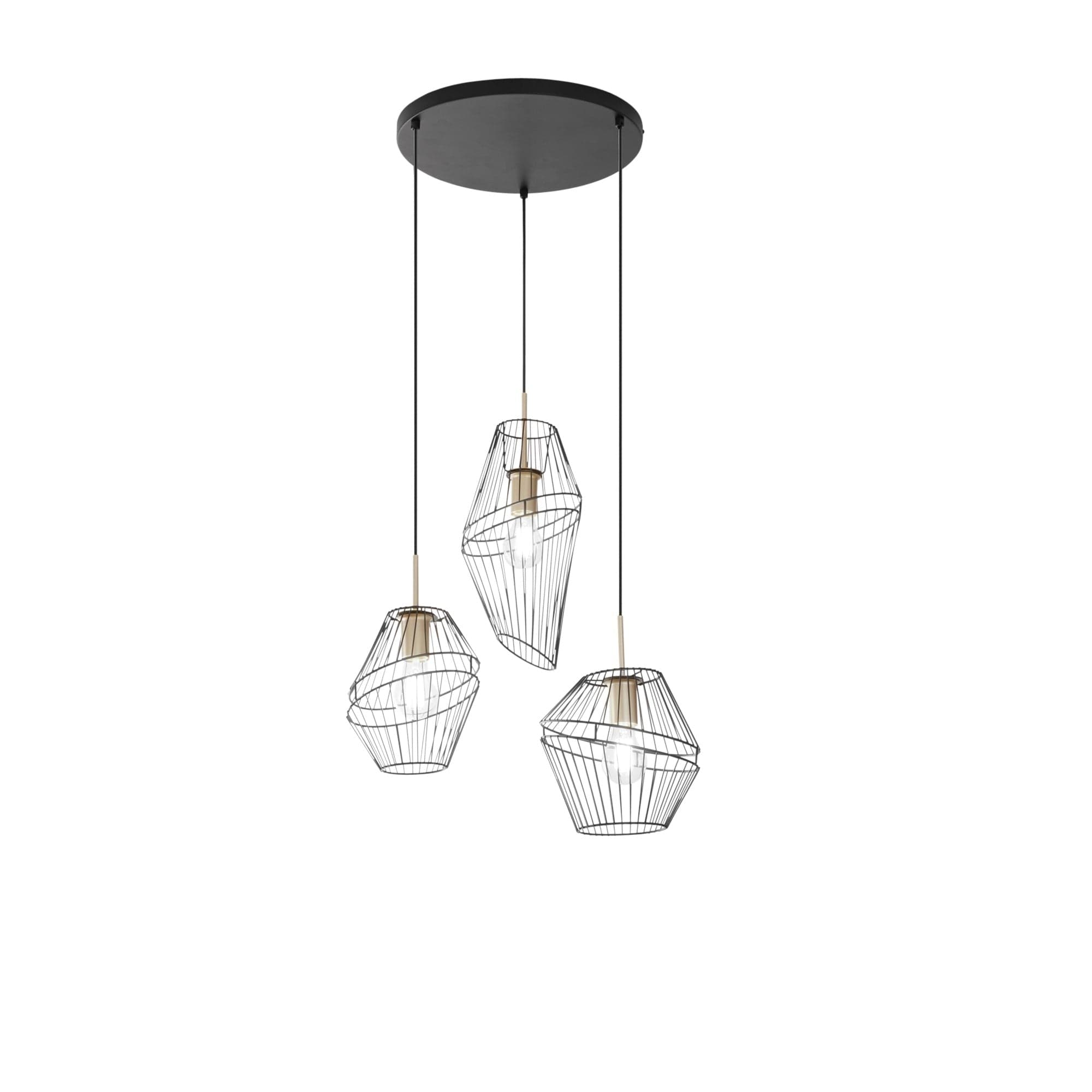 Lampadario a sospensione a tre luci in metallo Nero/Oro 3Xe27 42X40X150Cm