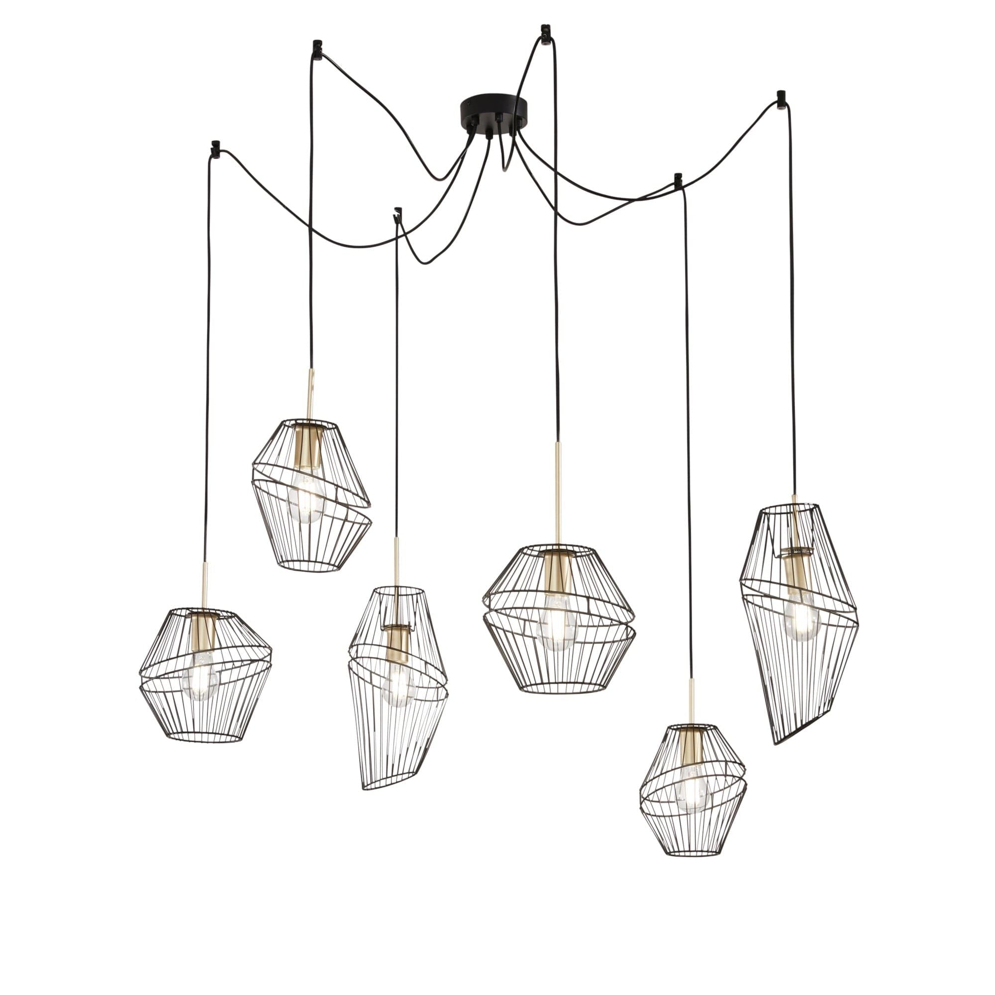 Lampadario a sospensione a sei luci in metallo Nero/Oro 6Xe27 65X250X10Cm