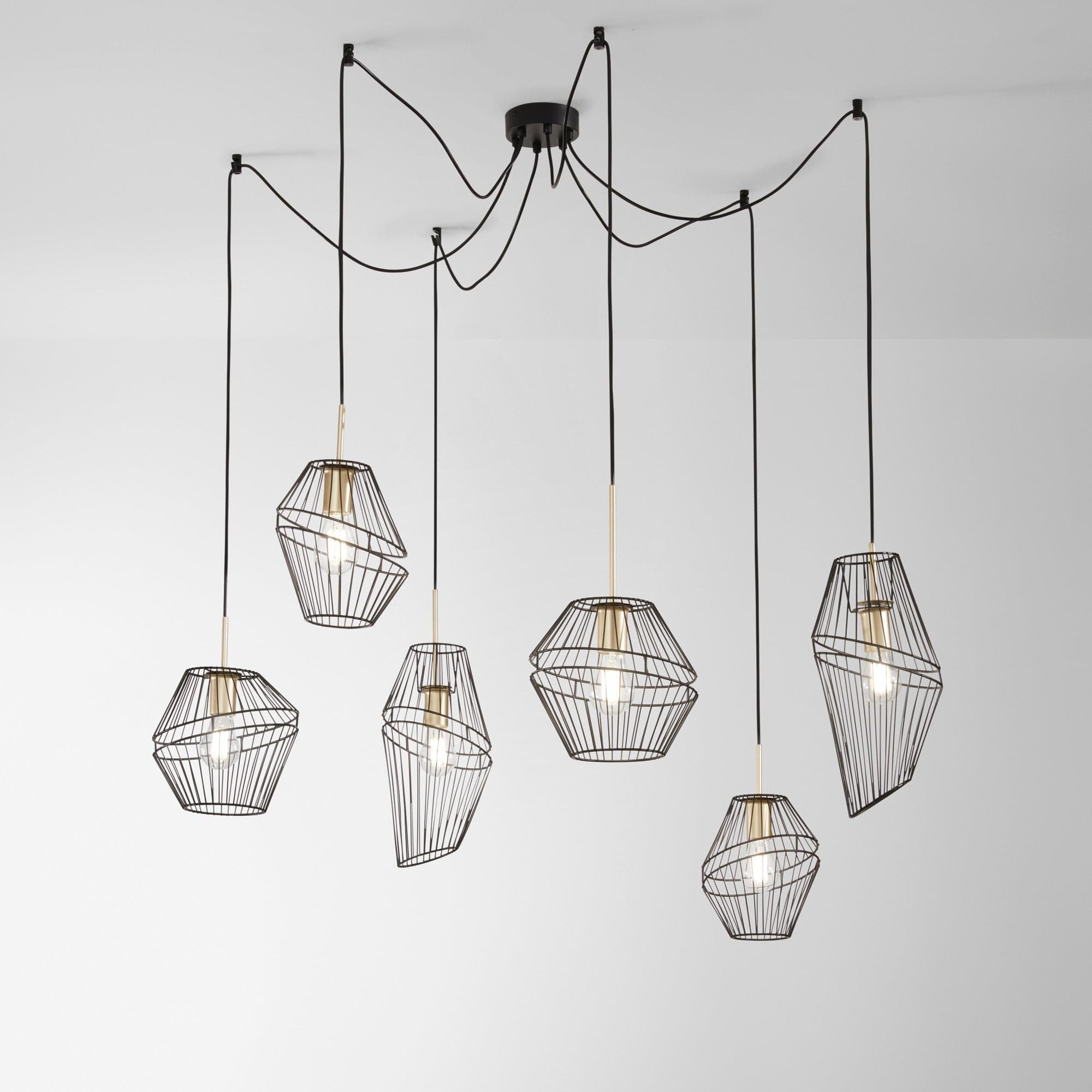Lampadario a sospensione a sei luci in metallo Nero/Oro 6Xe27 65X250X10Cm in Lampade a sospensione Led Mall Home - Napoli, commercioVirtuoso.it