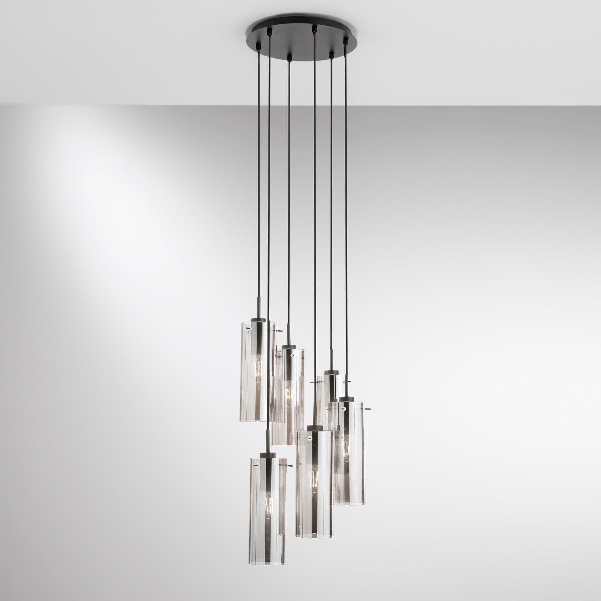 Lampadario a sospensione diffusori Nera/Fume 6Xe27 35X35X150Cm in Lampade a sospensione Led Mall Home - Napoli, commercioVirtuoso.it
