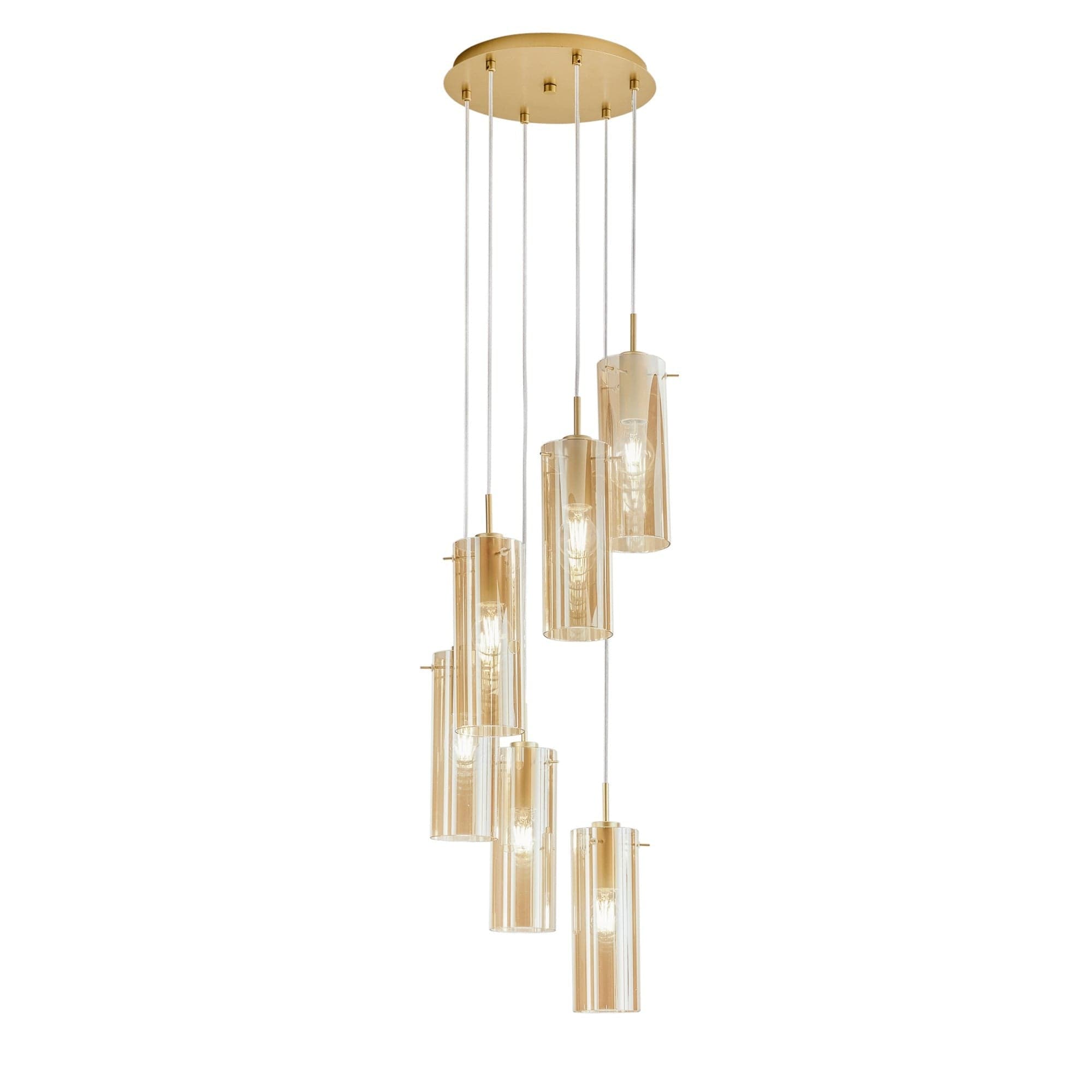 Lampadario a sospensione diffusori Oro/Ambra 6Xe27 35X35X150Cm