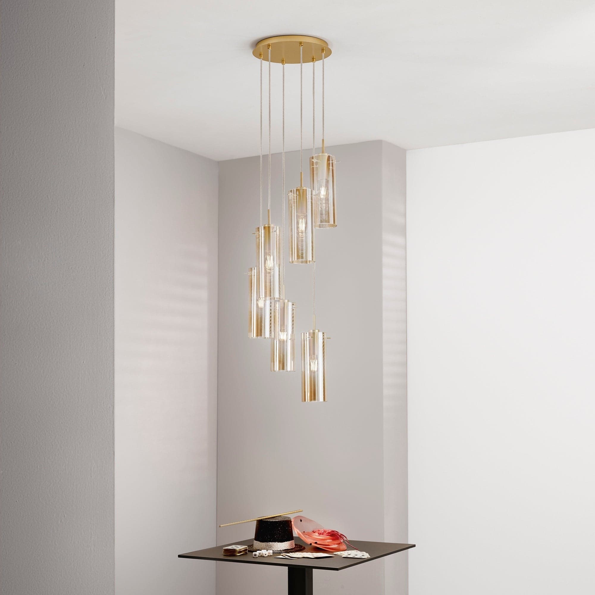 Lampadario a sospensione diffusori Oro/Ambra 6Xe27 35X35X150Cm in Lampade a sospensione Led Mall Home - Napoli, commercioVirtuoso.it