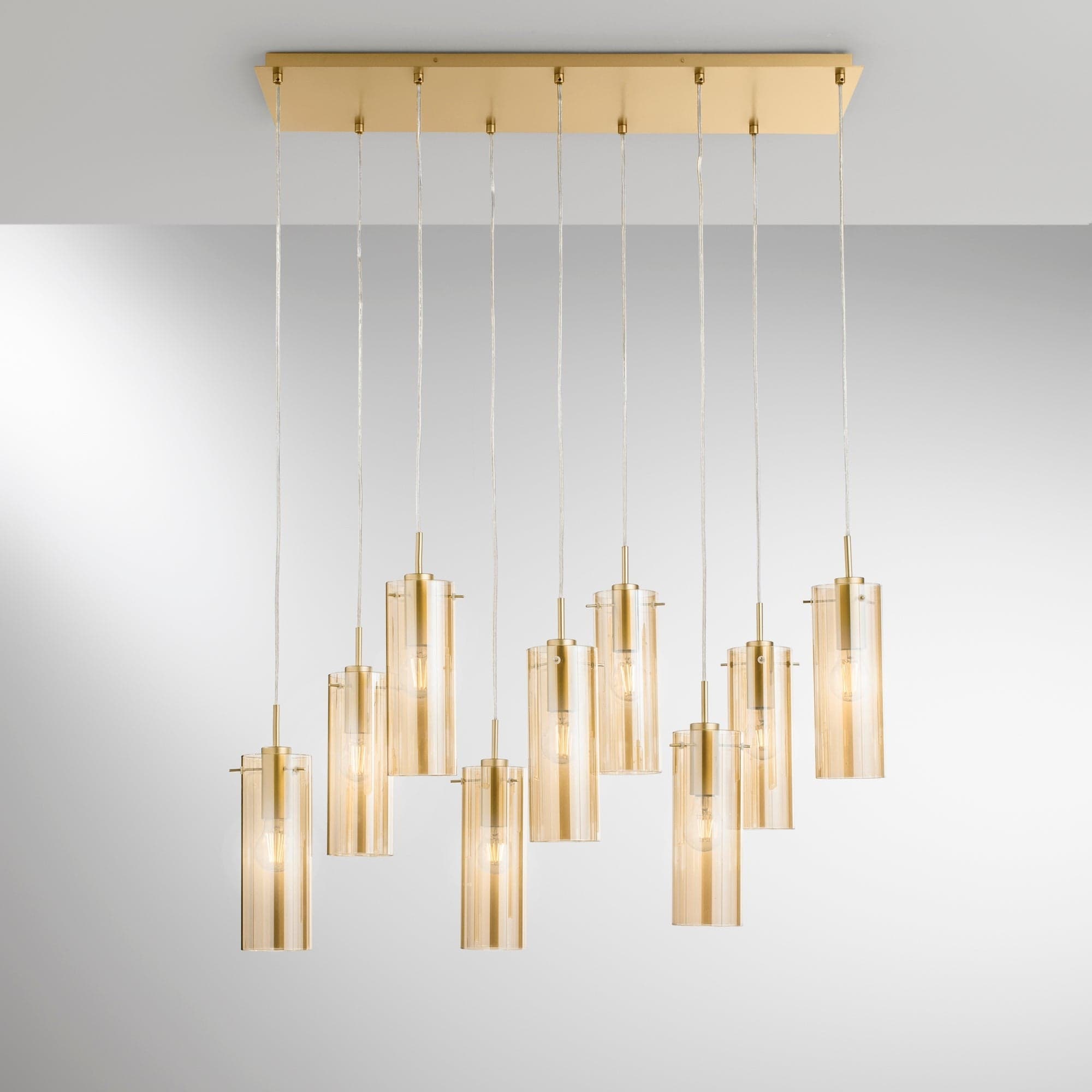 Lampadario a sospensione lineare diffusori Oro/Ambra 9Xe27 90X30X150Cm in Lampade a sospensione Led Mall Home - Napoli, commercioVirtuoso.it