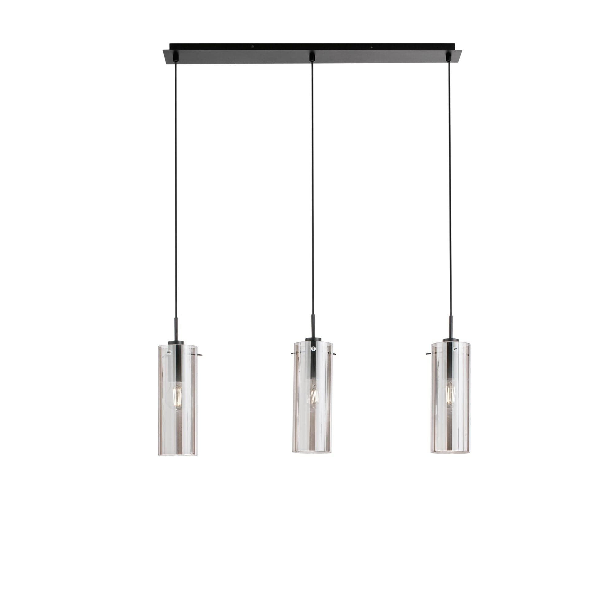 Lampadario a sospensione lineare ,diffusori Nera/Fume 3Xe27 79X10X150Cm