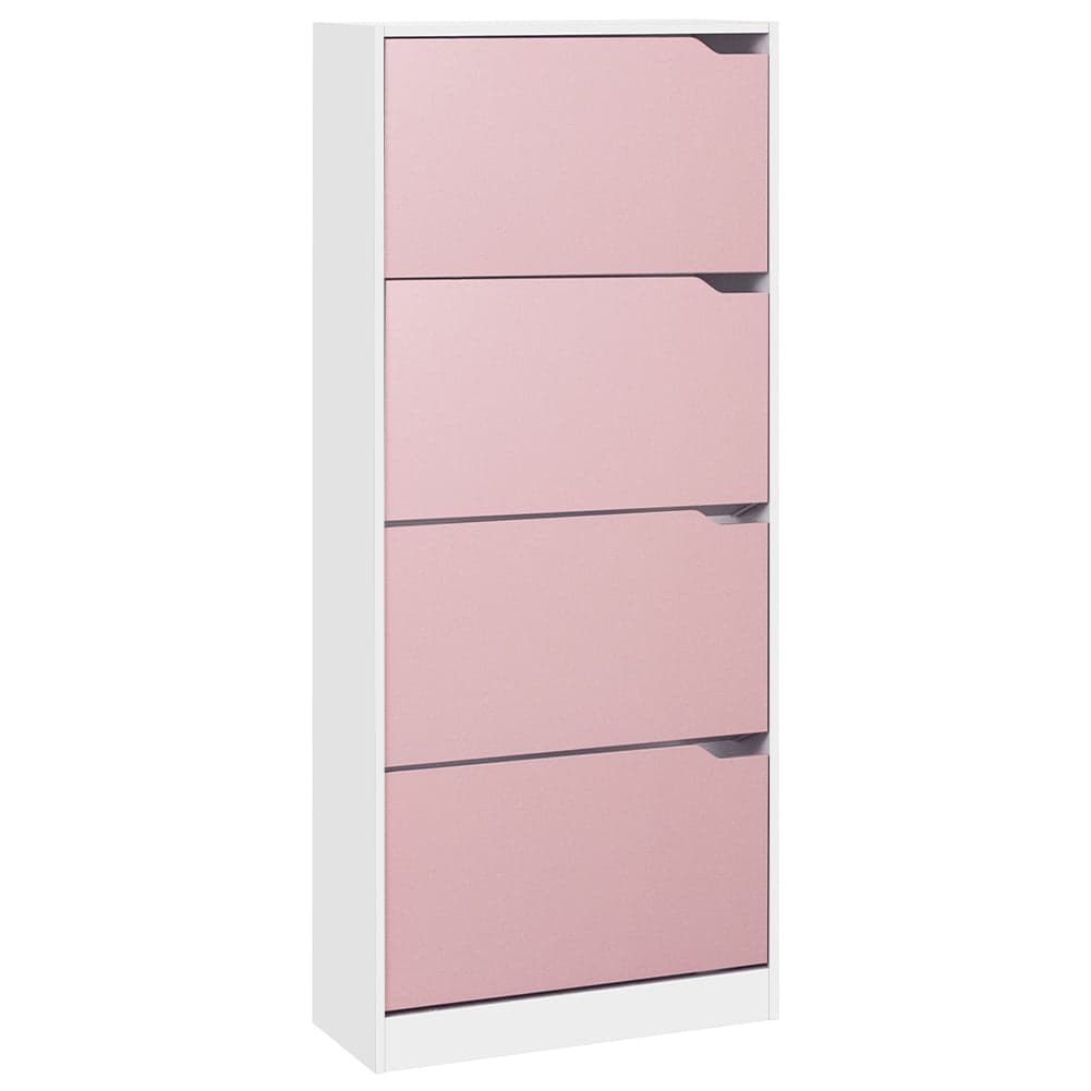 Scarpiera 4 Ante Ripiani Doppia Profondità Porta Scarpe Rosa e Bianco 63x24x150cm