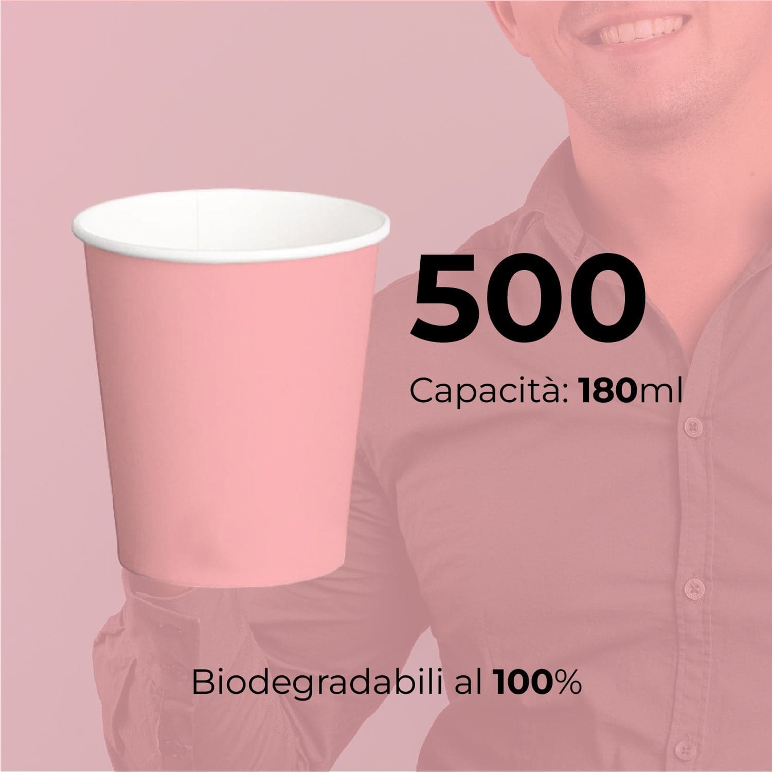 Bicchieri Acqua in Carta 180ml H. 7.5cm Maxi Scorta 500pz 100% Biodegradabili Rosa in Bicchieri Danyx - Casoria, commercioVirtuoso.it