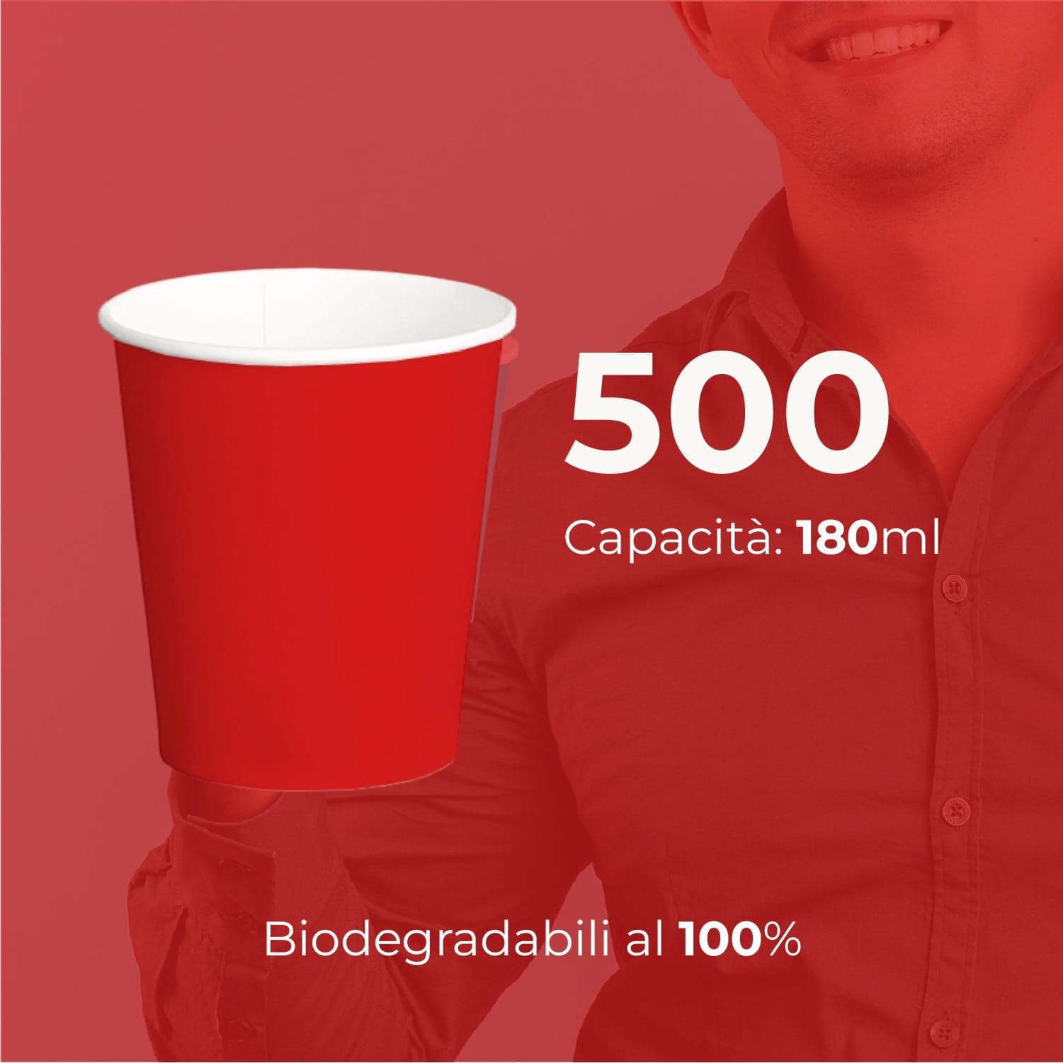 Bicchieri Acqua in Carta 180ml H. 7.5cm Maxi Scorta 500pz 100% Biodegradabili Rosso in Bicchieri Danyx - Casoria, commercioVirtuoso.it