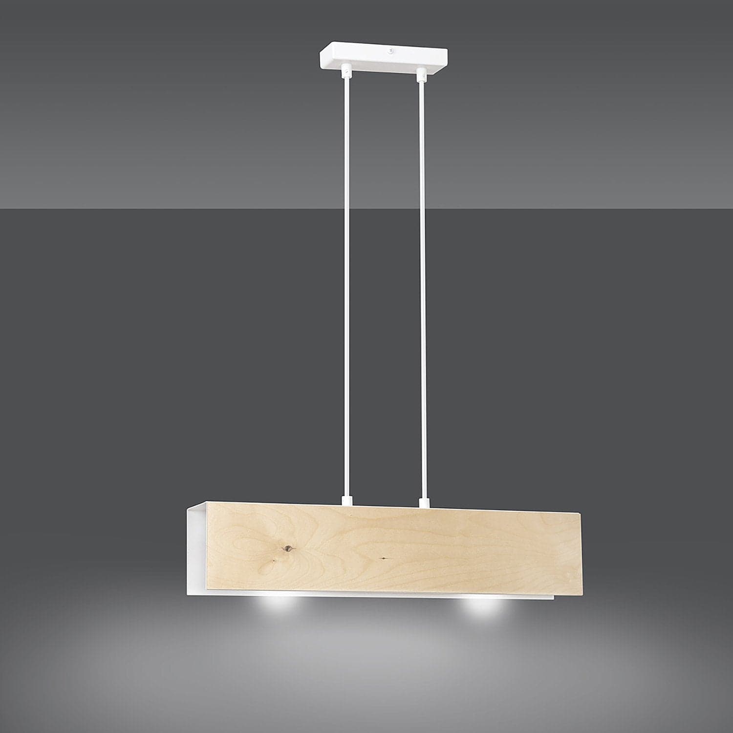 Lampadario 2 Luci Carlo In Acciaio Bianco Corpo Rettangolare E Legno Naturale in Lampade a sospensione LuceArt - Montecorvino Pugliano, commercioVirtuoso.it