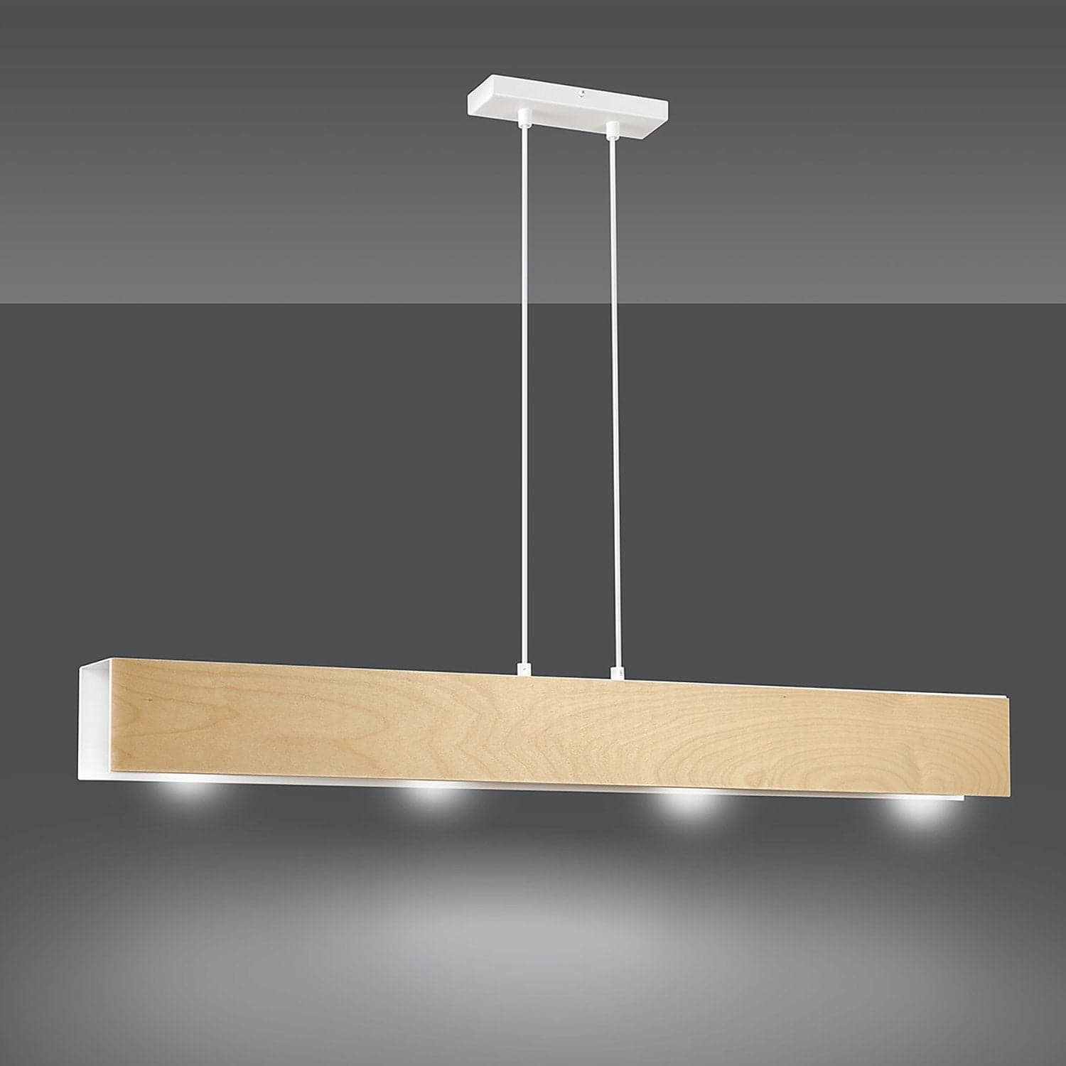 Lampadario 4 Luci Carlo In Acciaio Bianco Corpo Rettangolare E Legno Naturale in Lampade a sospensione LuceArt - Montecorvino Pugliano, commercioVirtuoso.it