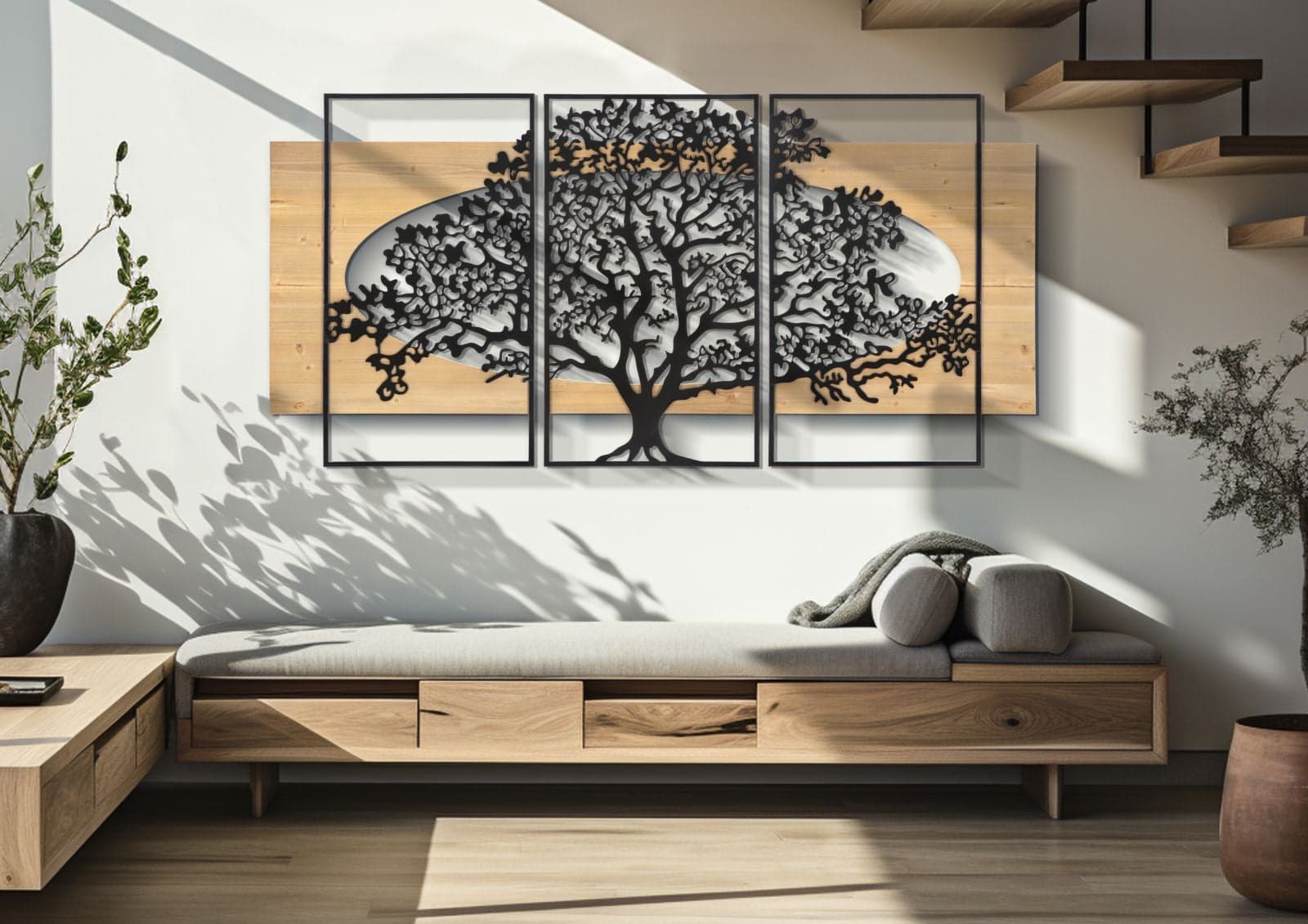 Pannello Da Muro Tree Ferro E Wood Set 3Pz Cm 176X2X90 (63X2X90-50X2X90) in Sculture a parete Led Mall Home - Napoli, commercioVirtuoso.it