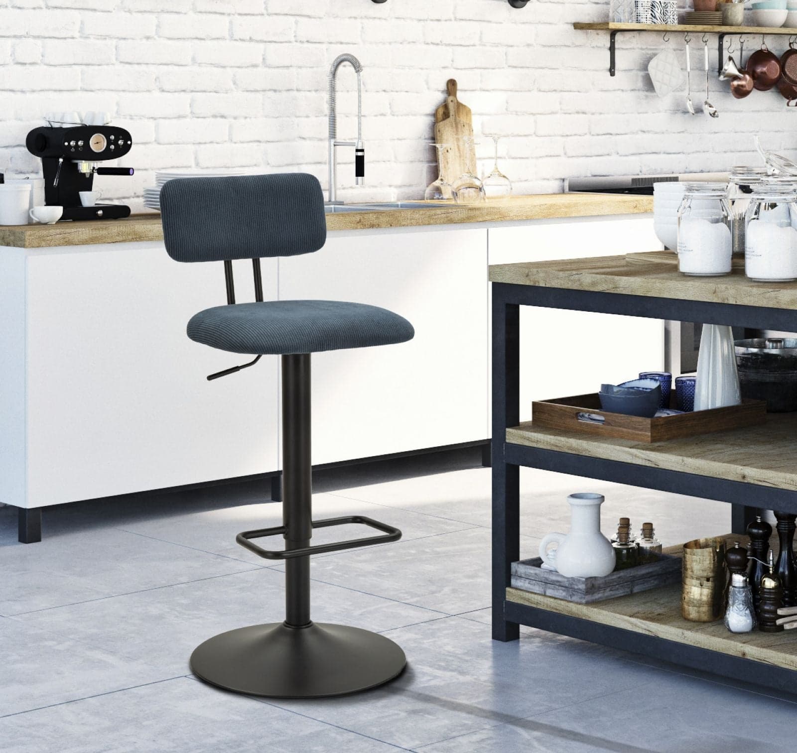 Sgabello Bar Light Navy Cm 41X47,5X85-106,5(Seduta Cm 61-83) in Sgabelli da bar Led Mall Home - Napoli, commercioVirtuoso.it