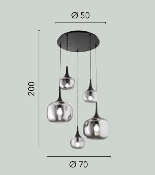 Sospensione in metallo con cinque diffusori in vetro Bianca/Legno 2Xe27+3Xe14 50X70X200Cm in Lampade a sospensione Led Mall Home - Napoli, commercioVirtuoso.it