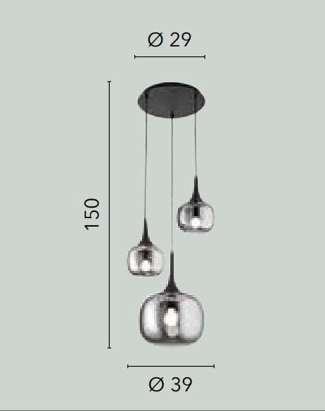 Sospensione in metallo con tre diffusori in vetro Bianca/Legno 1Xe27+2Xe14 29X39X150Cm in Lampade a sospensione Led Mall Home - Napoli, commercioVirtuoso.it