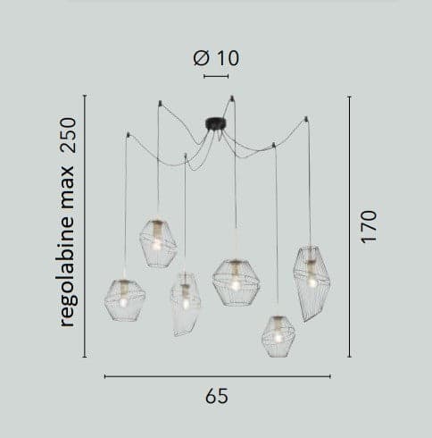 Lampadario a sospensione a sei luci in metallo Nero/Oro 6Xe27 65X250X10Cm in Lampade a sospensione Led Mall Home - Napoli, commercioVirtuoso.it