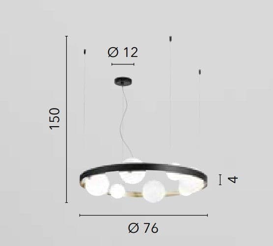 Lampadario a sospensione Nero/Oro 8Xg9 76X12X150Cm in Lampade a sospensione Led Mall Home - Napoli, commercioVirtuoso.it
