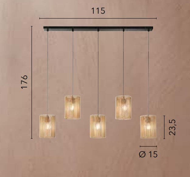 Lampada a Sospensione Trasparente 5Xe27 115X23,5X176Cm in Lampade a sospensione Led Mall Home - Napoli, commercioVirtuoso.it