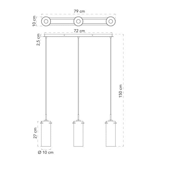 Lampadario a sospensione lineare ,diffusori Nera/Fume 3Xe27 79X10X150Cm in Lampade a sospensione Led Mall Home - Napoli, commercioVirtuoso.it