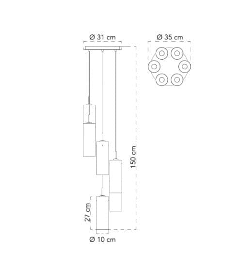 Lampadario a sospensione diffusori Oro/Ambra 6Xe27 35X35X150Cm in Lampade a sospensione Led Mall Home - Napoli, commercioVirtuoso.it